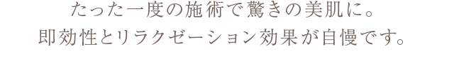 たった一度の施術で驚きの美肌に。即効性とリラクゼーション効果が自慢です。